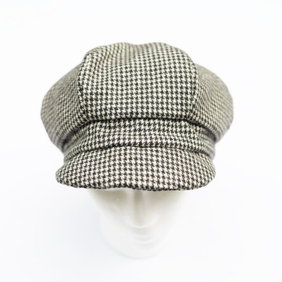 Upcycled Wool and Cotton Houndstooth Newsboy Cap - Picture 1 of 6